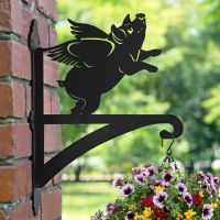 Flying Pig Hanging Basket Bracket in Garden 