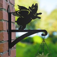  Flying Pig Hanging Basket Bracket in Garden 