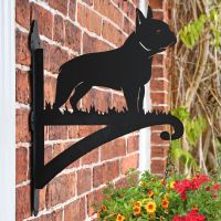 Boston Terrier Hanging Basket Bracket Mounted to a Brick Wall