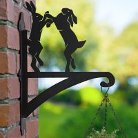 Boxing Hares Hanging Basket Bracket in Garden