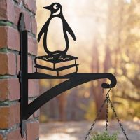 Penguin on Books Hanging Basket Bracket on Wall 