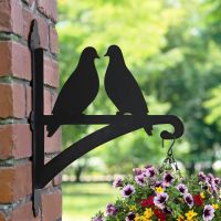 Pair of Doves Hanging Basket Bracket in Garden Setting 