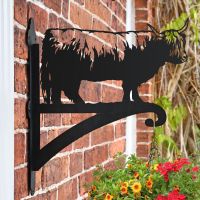 Highland Cow Hanging Basket Bracket onto a Brick Wall 