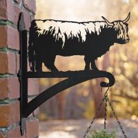 Highland Cow Hanging Basket Bracket Mounted onto a Brick Wall 
