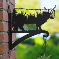 Highland Cow Hanging Basket Bracket in Garden Setting 