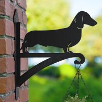 Dachshund Hanging Basket Bracket in Garden Setting 