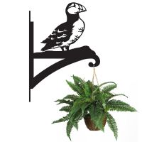 Puffin Hanging Basket Bracket Holding a Flower Basket