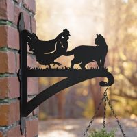 Cat & Chicken Iron Hanging Basket Bracket Outdoors 