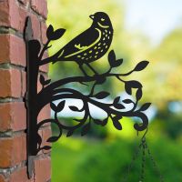 Iron Hanging Basket Bracket with Thrush & Branches Outside