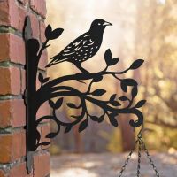 Hanging Basket Bracket with Starling & Branches in Black