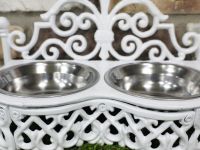 Antique White Dog Bowl Holder & Dish 