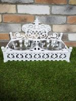 Antique White Double Dog Bowl Holder & Dish 