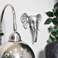 Silver Elephant Head Wall Art mounted to wall