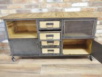 Open Cabinets on Industrial Cabinet with Wooden Top