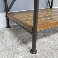 Close up of metal and wooden unit 