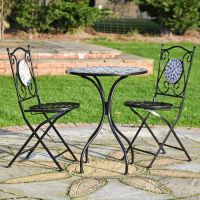 "Moroccan Mosaic" Wrought Iron Garden Table & Two Chairs Set