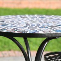 Side view of mosaics on table 