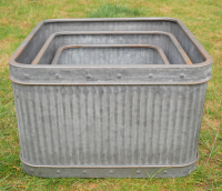 Vintage Metal Galvanised Square Dolly Tubs Stacked 