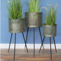 Set of 3 Art Deco Metal Indoor Planters