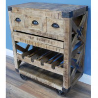 Side profile of Iron and Mango Wood Industrial Wine Cabinet 