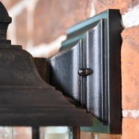 Close up of square antique bronze mounting plate 