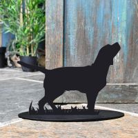 Beagle Iron Door Stop Next to a Rustic Blue Door