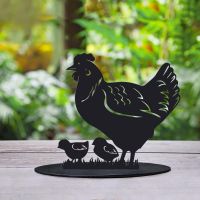 Black Hen & Chicks Silhouette Ornament Created From Steel