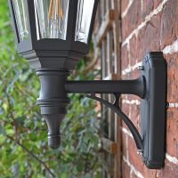 Close up of wall mounted bracket and decorative base finial 