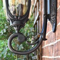 Antique Ornate Bronze Bottom-Fix Wall Lantern Scrolled Bracketry