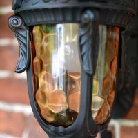 Close up of bevelled panes and decoration 