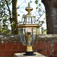 Traditional polished brass & glass driveway pedestal light