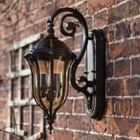 Walnut effect Glendale wall lantern on Manor house