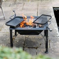 Simple Square Barbecue Fire Pit With Two Swing Arm Barbecue Racks