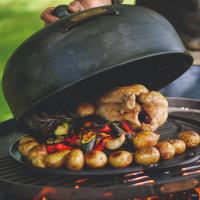 Roasting Lid in Use on Fire Pit 