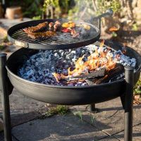High Firepit with Swing Arm in Use 