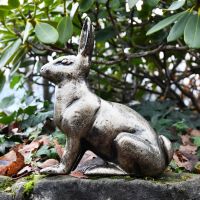 Side view Gold Finish Sitting Rabbit Sculpture 