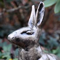 Close up of Gold Finish Sitting Rabbit Sculpture 