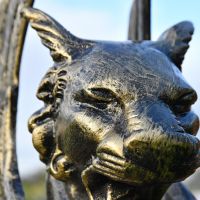 Close up of head of Cat Griffin Sculpture 
