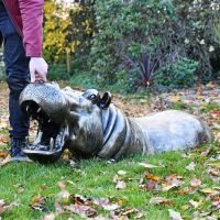 Half Hippo Sculpture with man 