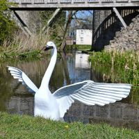 White Posturing Swan Garden Sculpture 