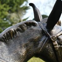 Close up of the Donkey sculpture"s mane and reins 