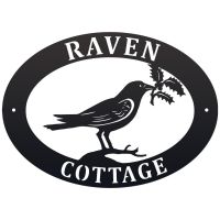 Raven & Holly Iron Oval House Sign in a Black Finish