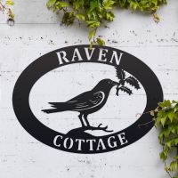 Raven & Holly Iron Oval House Sign in Situ
