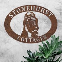 Rustic R2D2 Oval House Name Sign in Situ