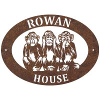 "See No Evil, Hear No Evil, Speak No Evil" Iron Oval House Sign in Use Outdoors