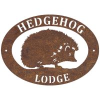 Hedgehog Oval House Sign in Rustic Finish 