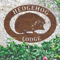 Hedgehog Oval House Sign in Rustic Finish 