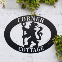 Oval House Name Sign with Lion & Staff Motif 