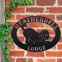 Oval House Name Sign with Playful Cockapoo 