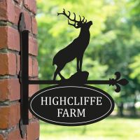 Stag Iron Bracketed House Name Sign in Garden